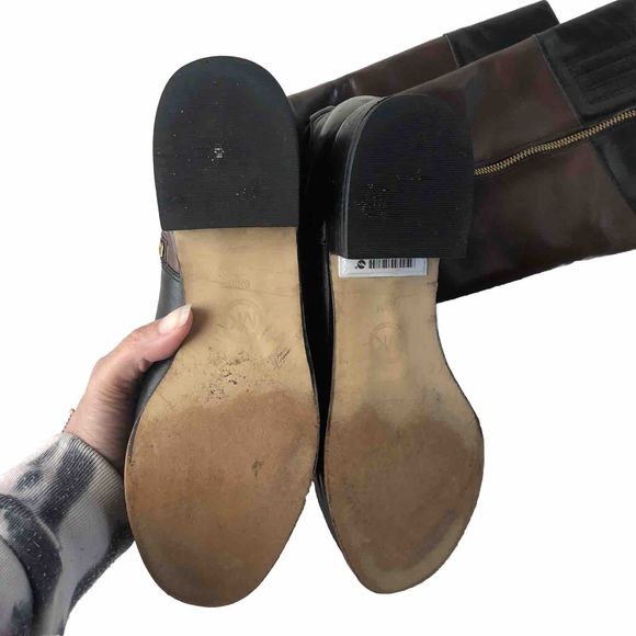 MICHAEL KORS Tall Fulton Black Brown Leather Harness Knee High Boots Women 6.5M - Picture 9 of 16